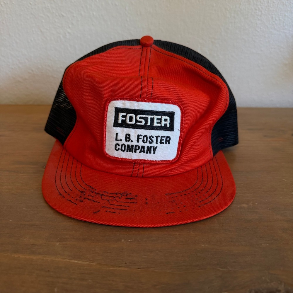 Vintage LB Foster Company Trucker Hat Red Black Snapback Mesh Cap READ
